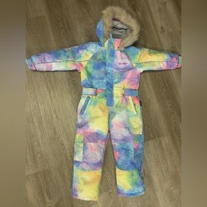 Blue Magic Girls One piece rainbow watercolor Ski/snowsuit size 110, 5T